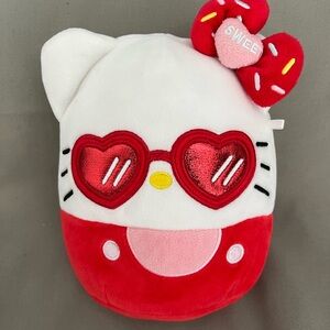 Squishmallow Hello Kitty Plush with Red Heart Glasses and Bow 7”